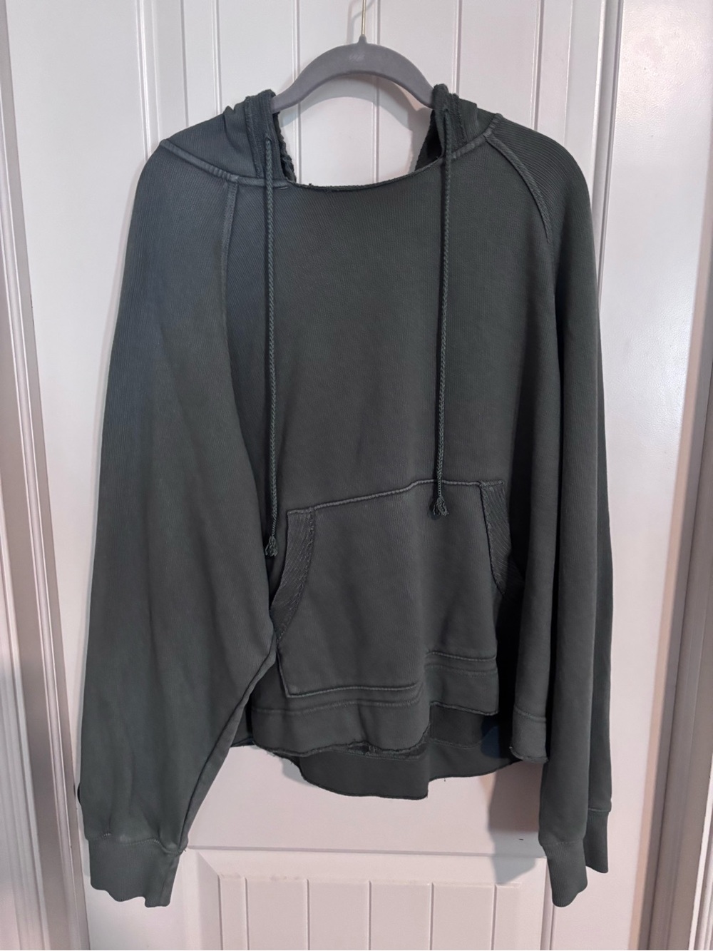 aerie Raw-Edge Hooded Pullover Sweater - Charcoal Green